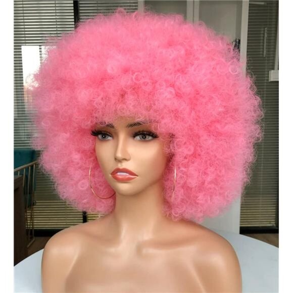70s Afro Wig with Bangs Short Afro Kinky Curly Wig for Black Women Large Bouncy main image 6